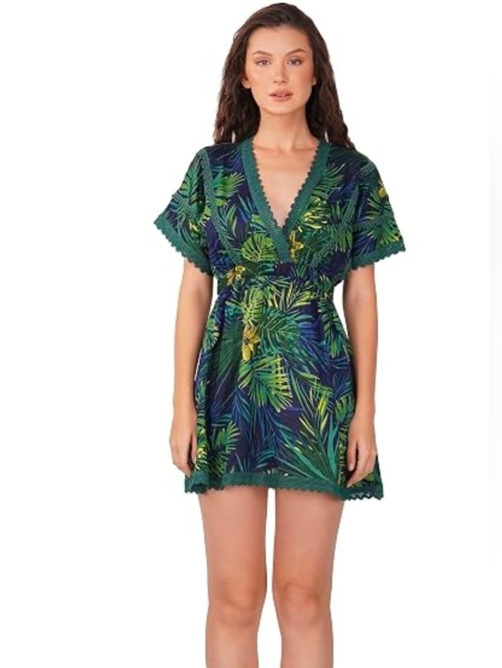 AMERICA & BEYOND Atlantis Tropical Palm Print Cover-up Dress Green Blue Sz XL